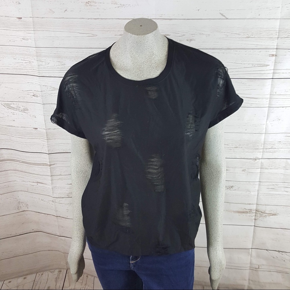 Socialite Womans Black Distressed Crewneck Tee